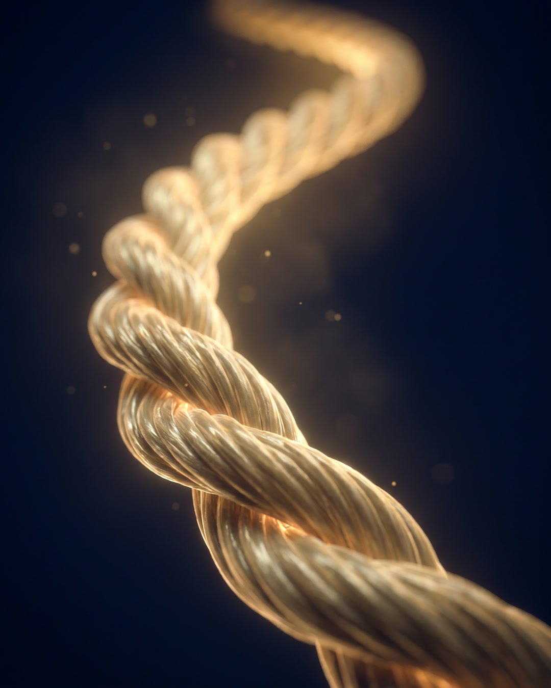 One braided gold cord leading off into calm navy distance.